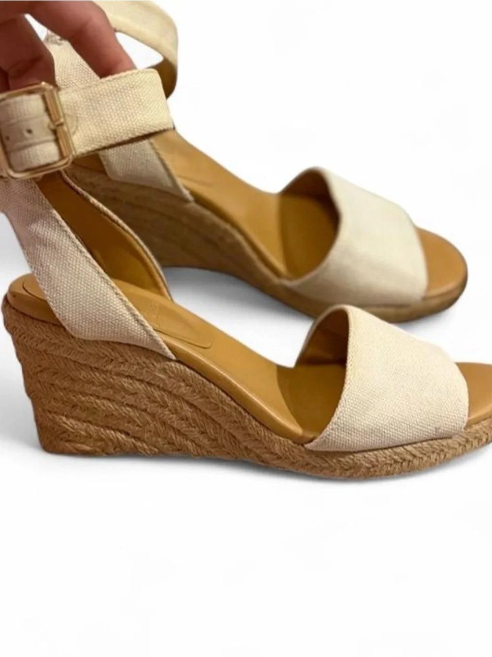 J. Crew Cream Canvas Espadrille Wedge Sandals